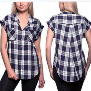 Jachs Girlfriend Navy Plaid Short Sleeve Top Size XL